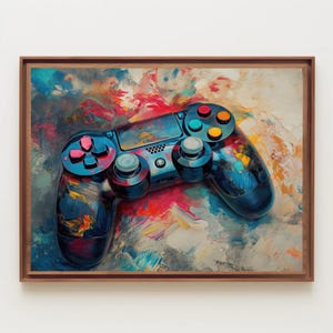 Colorful Game Controller Canvas Print – Framed Gamer Room Decor