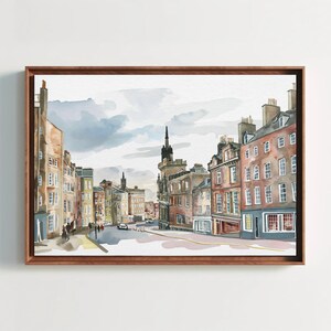 Streets of Edinburgh Wall Art, Scotland Large Canvas Print, Scottish Home Decor, Minimalist Watercolor Painting, Framed Ready To Hang