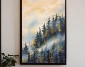 Lienzo de montaña brumosa: impresión abstracta de naturaleza, decoración moderna