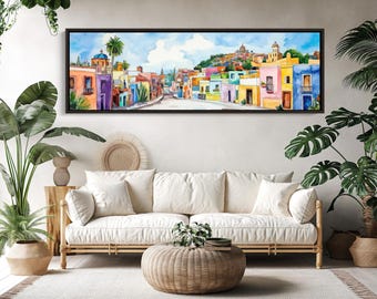 Mexico Watercolor Painting, Vibrant Landscape Canvas Print, Rustic Wall Art