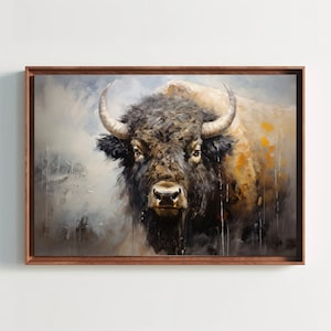 Bison American Buffalo Wall Art, Minimal Animal Prints, Abstract Painting, Buffalo Art Print, Farmhouse Decor, Extra Large Canvas