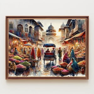 Indian Bazaar Framed Canvas Print, Spices Market Wall Art