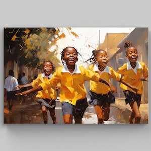 African Girls Going to School in a African Village Canvas Art, Black Art, African Art, African Home Decor, African Wall Art, African Gift