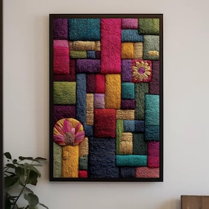 Abstract Embroidery Style Canvas Print – Colorful Geometric Wall Art