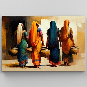 Indian Women Painting | Indian Art for Wall | Traditional South Asian Painting | Desi Wall Decor | India Artwork | Home Decor, Wall Art