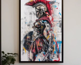 Greek female warrior Graffiti Canvas Print, Feminist Wall Art, Woman Power Wall Decor, Girl Power, Gift for her, Girls Room Decor, Spartans