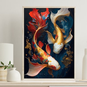 Koi Fish Painting - Fish Paintings - Koi Fish Wall Decor - Abstract Art - Koi Fish Canvas Print - Colorful Wall Art - Koi Oil Painting