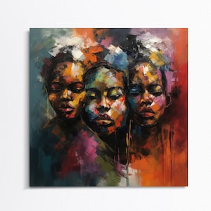 Three Black Girls Art | Face Abstract Print | Wall Art | Black Woman | Black owned Print | Wall Print | House decor | Black Girl Painting