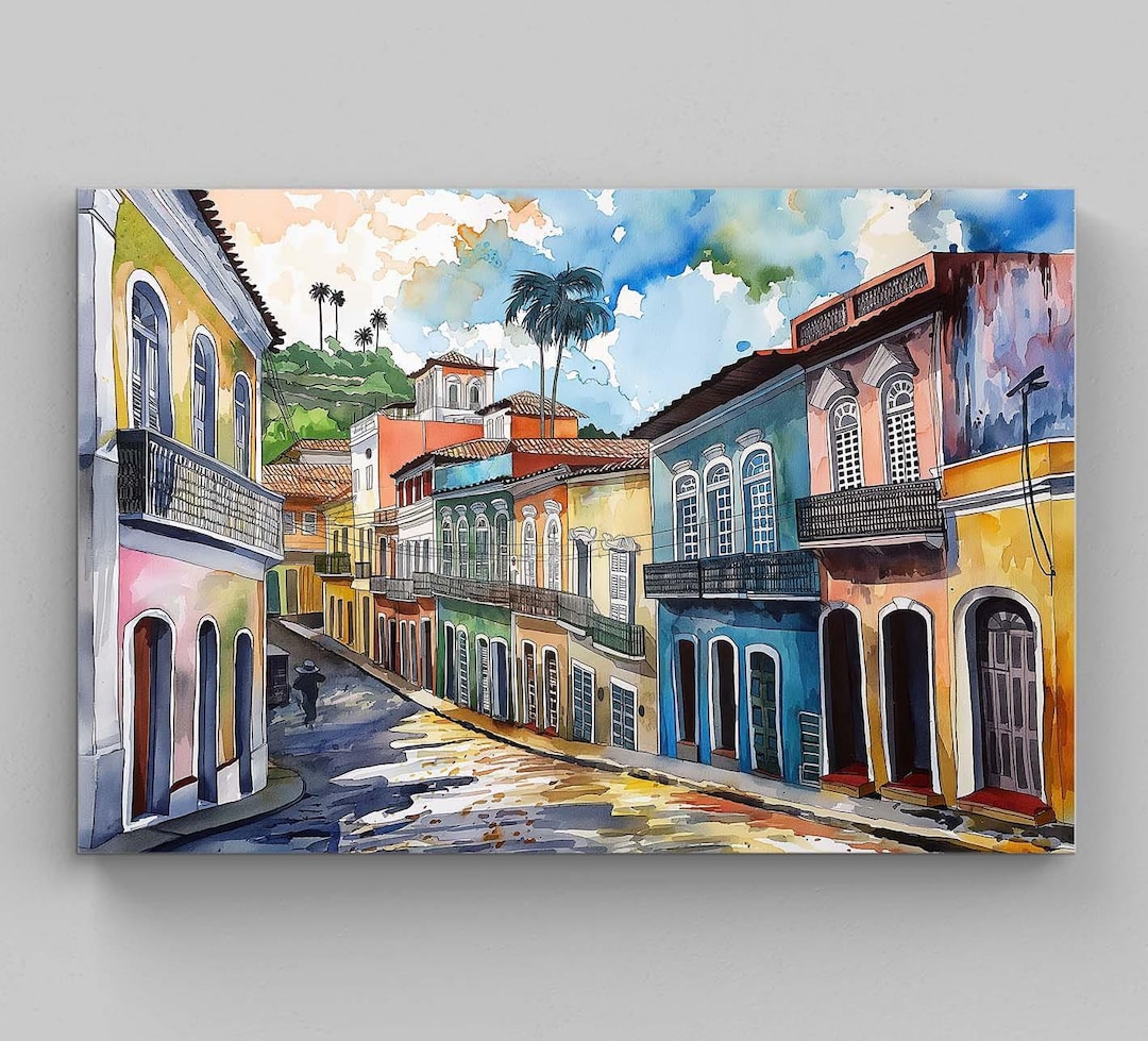Salvador Bahia Brazil Watercolor Canvas Print, Brazilian Home