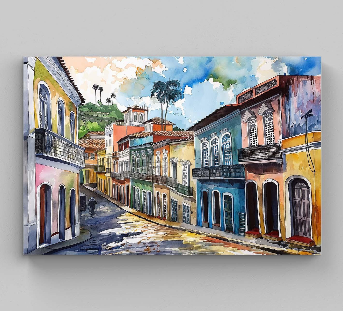 Salvador Bahia Brazil Watercolor Canvas Print, Brazilian Home Salvador Bahia Brazil Watercolor Canvas Print, Brazilian Home
