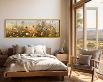 Vintage Wildflower Panoramic Canvas Print | Framed Floral Wall Art