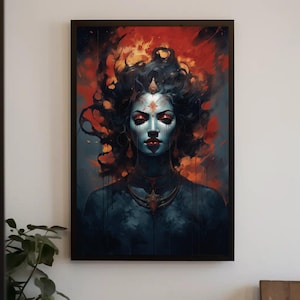 Impresión de lienzo de la diosa hindú Kali – Pintura Kali Mata enmarcada