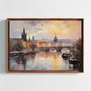 Prague Cityscape Painting Wall Art of Historic Capital  City Landscape Art Czech Republic Art Prague Travel Gift Canvas Wall Art