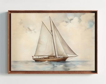 Vintage Sailboat Art Print, Art Deco Nautical Decor
