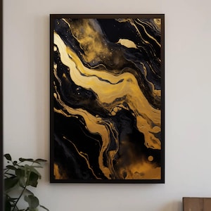Gold and Black Marble Canvas Print, Elegant Modern Wall Art, Abstract Luxury Decor for Living Room or Office, Ready to Hang
