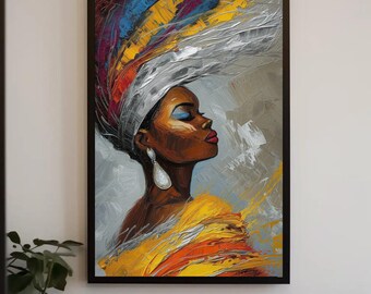 African Woman Abstract Canvas Painting, Ready To Hang