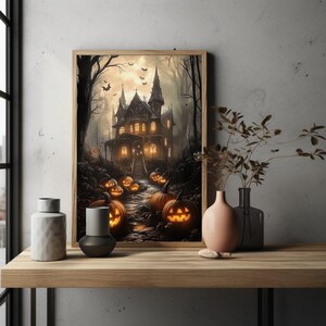 a picture of a house with pumpkins in front of it