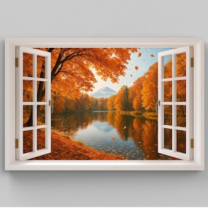 Mount Fuji Canvas Print: Autumn Lake View from Window