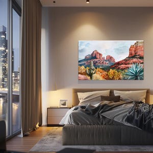 Sedona Desert Canvas Print, Arizona Landscape Wall Art, Agave Cactus, Ready To Hang imagen 8