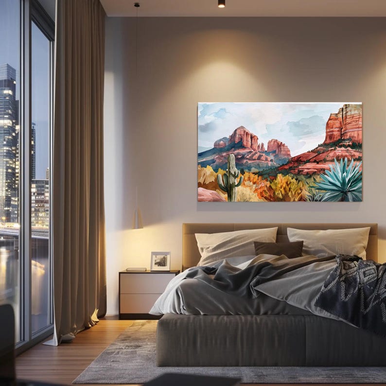 Sedona Desert Canvas Print, Arizona Landscape Wall Art, Agave Cactus, Ready To Hang imagen 8