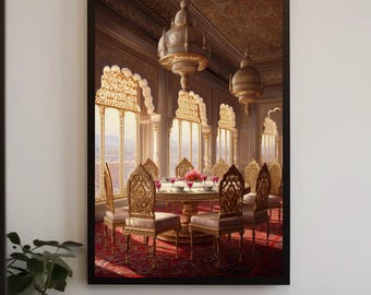 Indian Palace Dining Hall Canvas Print | Traditional Royal Decor, Ready to Hang