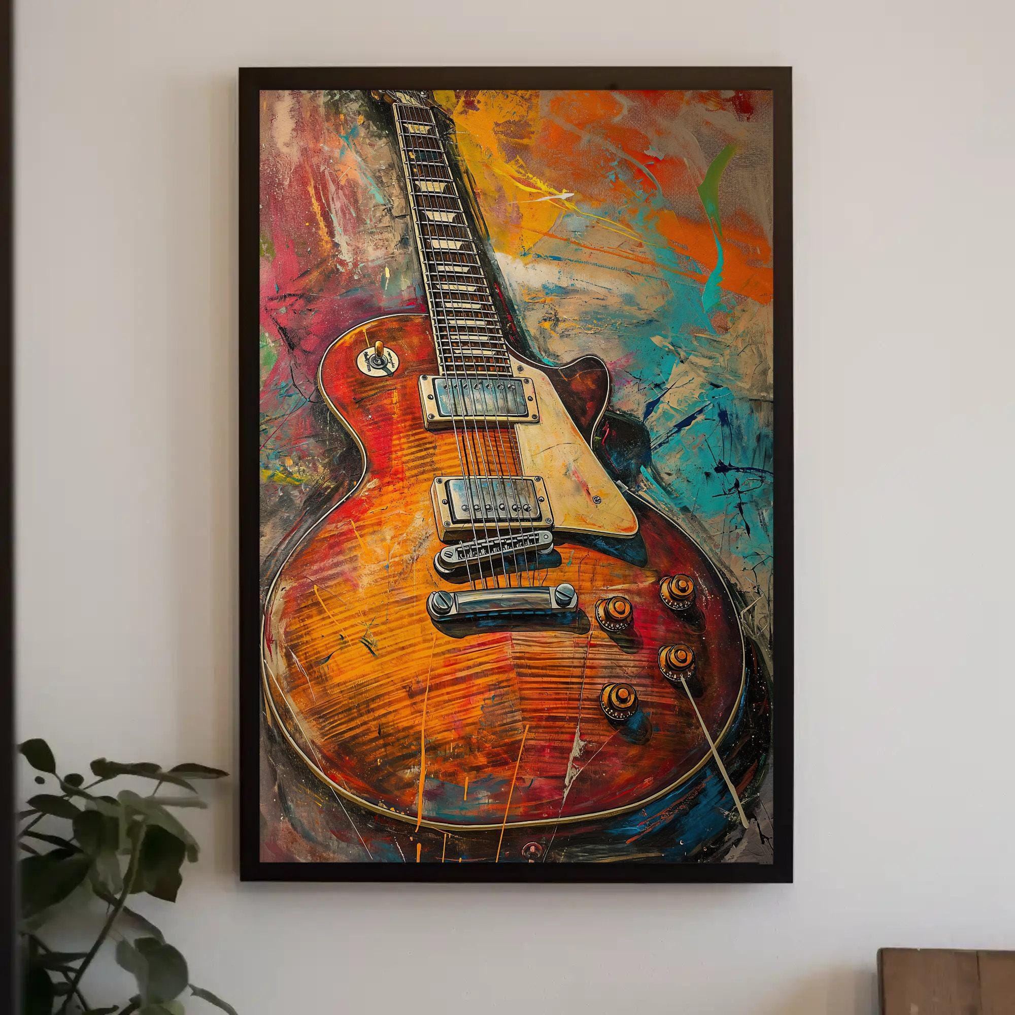 Music Wall Art Decor, Graffiti Guitar Colorful Painting
