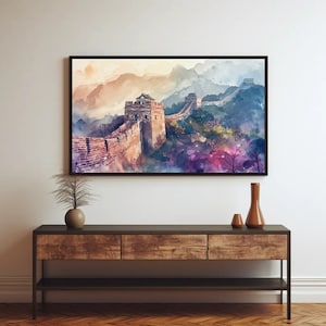 China Great Wall Watercolor Print - Large Canvas Wall Decor Framed Chinese Art - China Wall Art - Ready To Hang