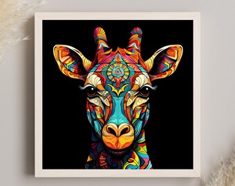 Colorful Giraffe Canvas Print | Pop Style Framed Wall Art