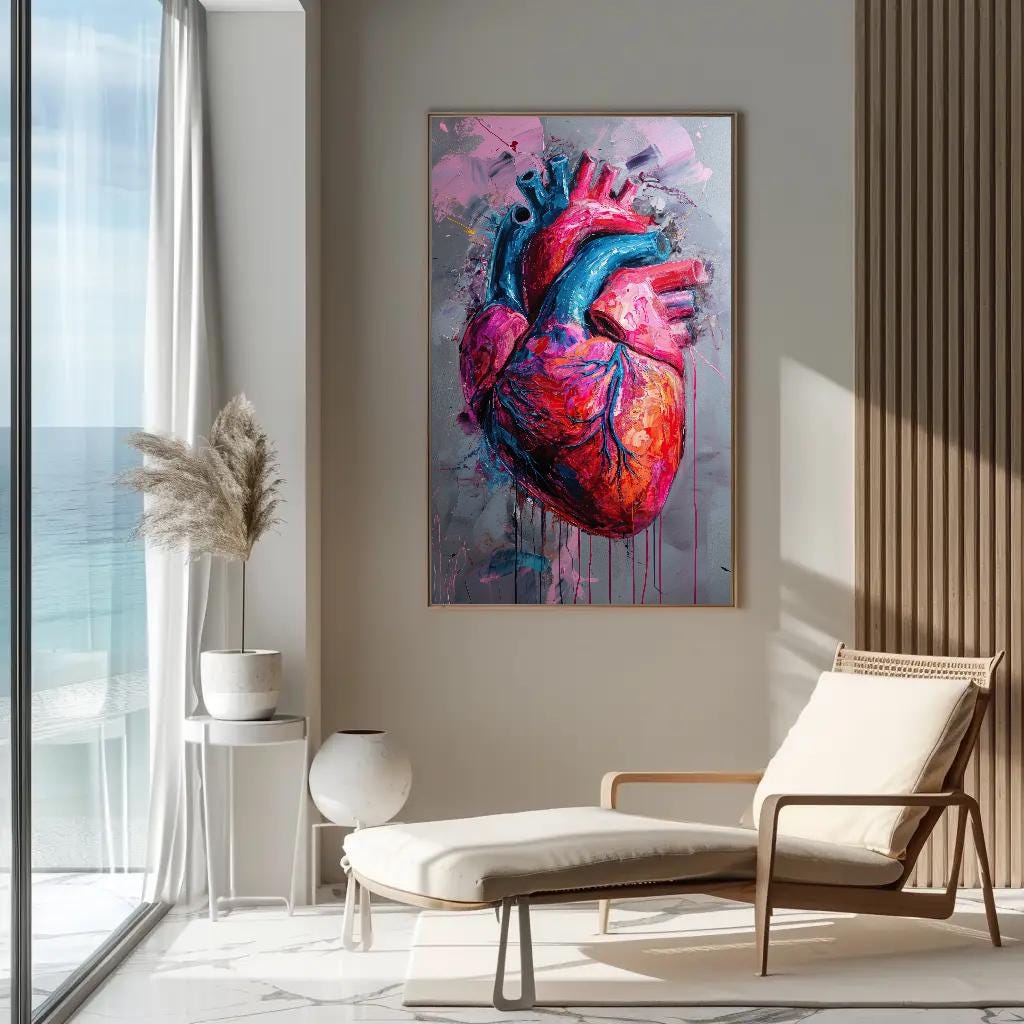Kokoro heart アート作品 額縁入り Abstract Human Heart Painting | Framed Medical Canvas Art - Etsy 日本