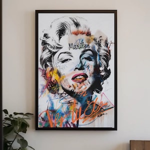 Marilyn Monroe Graffiti Large Print, Marilyn Monroe Wall Art, Framed Canvas Decor, Famous Celebrity Living Room Decor, Actress Painting