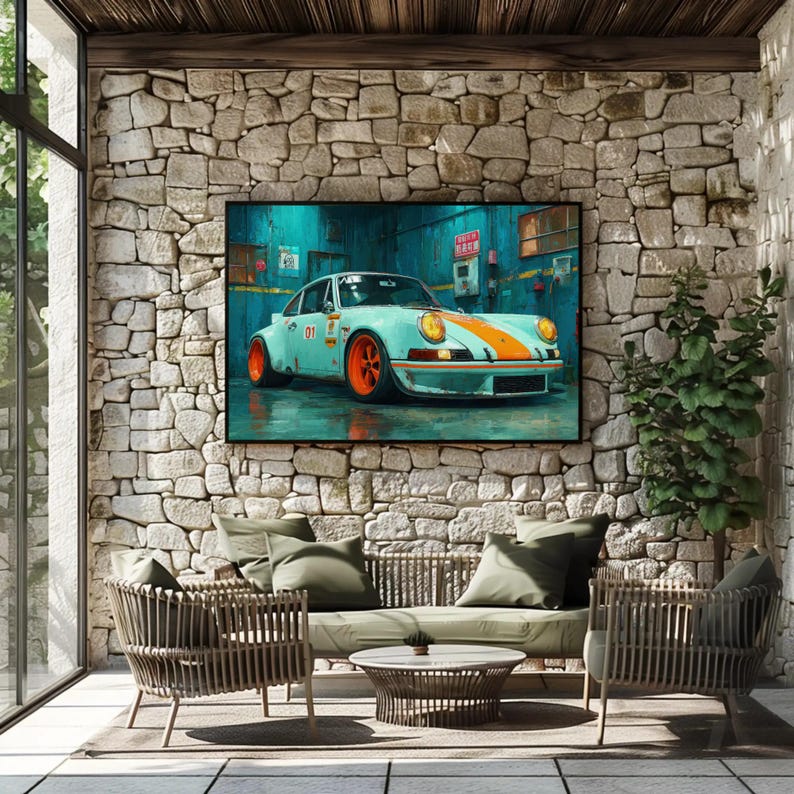 Vintage Porsche 911 Print | Classic Racing Car Wall Art | Man Cave ...