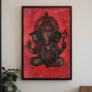 Ganesh Deity Red Canvas Print - Hindu Wall Art Abstract Painting - Indian Decor - Lord Ganesha Wall Art - Ganapati Painting - Ready To Hang