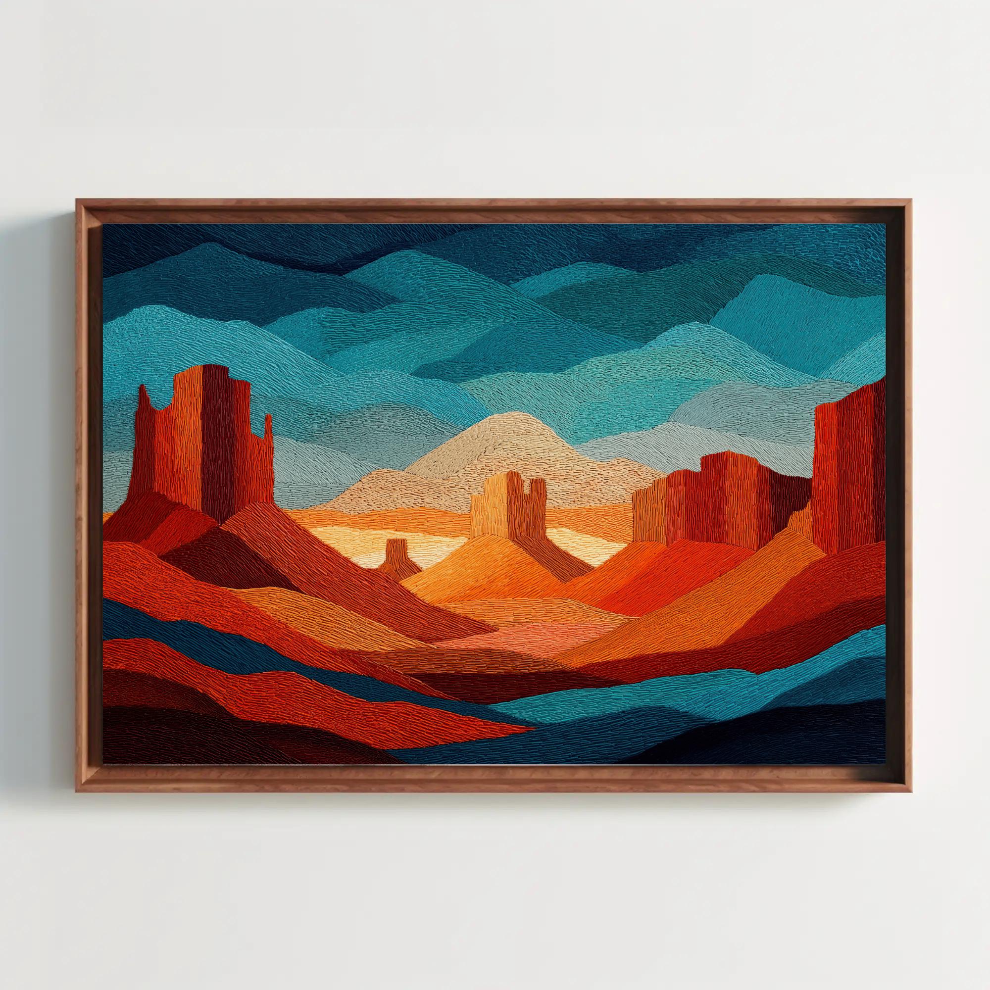 Textured Desert Landscape Canvas Print, Southwestern Rustic Wall