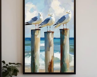 Seagull Canvas Print, Coastal Beach Wall Art, Nautical Home Decor