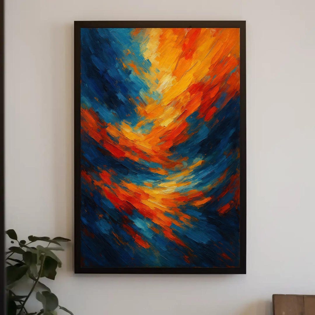 Abstract Canvas Art: Textured Orange and Blue Expressionist Painting - Etsy
