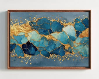 Blue Gold Geode Canvas Print | Abstract Ink, Luxury Wall Art
