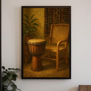 African Drum Canvas Print: Boho Music Room Wall Art