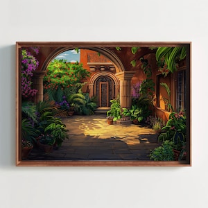 Mexican Haciendas Courtyard Wall Art | Mexican Painting | Canvas Wall Art | Mexican Home Decor | Mexican Palace Print | Ready to Hang