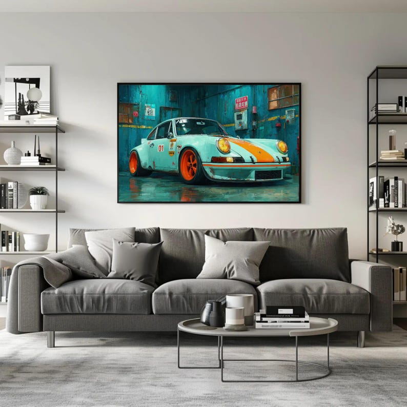 Vintage Porsche 911 Print | Classic Racing Car Wall Art | Man Cave ...