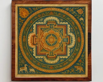 Tibetan Mandala Canvas Print: Sacred Geometry Art for Yoga Room