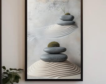 Zen Stone Stacks Canvas, Neutral Spa Bathroom Wall Art Decor