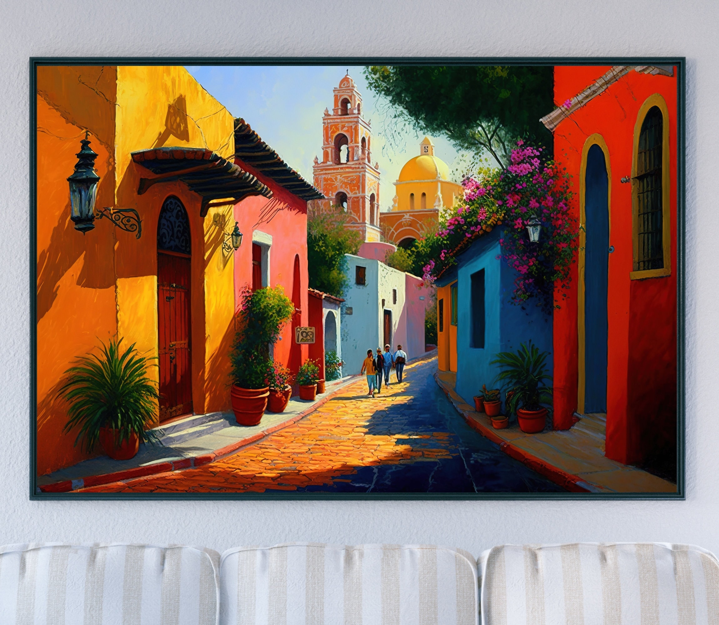 Mexican Village Art Painting Colorful Artwork for Home Decor