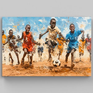 African Children Playing Football Painting Black Art African Home Decor African Wall Art African Gift African Kids Painting Ready To Hang