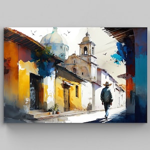 Mexican Art Poster of Mexican Village - Original Painting of Mexican Village - Mexican Home Decor - Mexico Wall Art - Mexican Gift