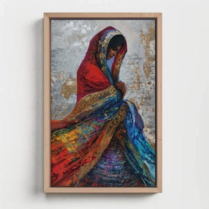 Indian Woman Abstract Canvas Painting, South Asian Decor, Ready To Hang immagine 3