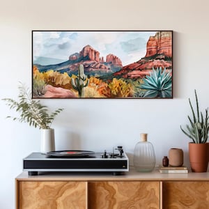 Sedona Desert Canvas Print, Arizona Landscape Wall Art, Agave Cactus, Ready To Hang imagen 3