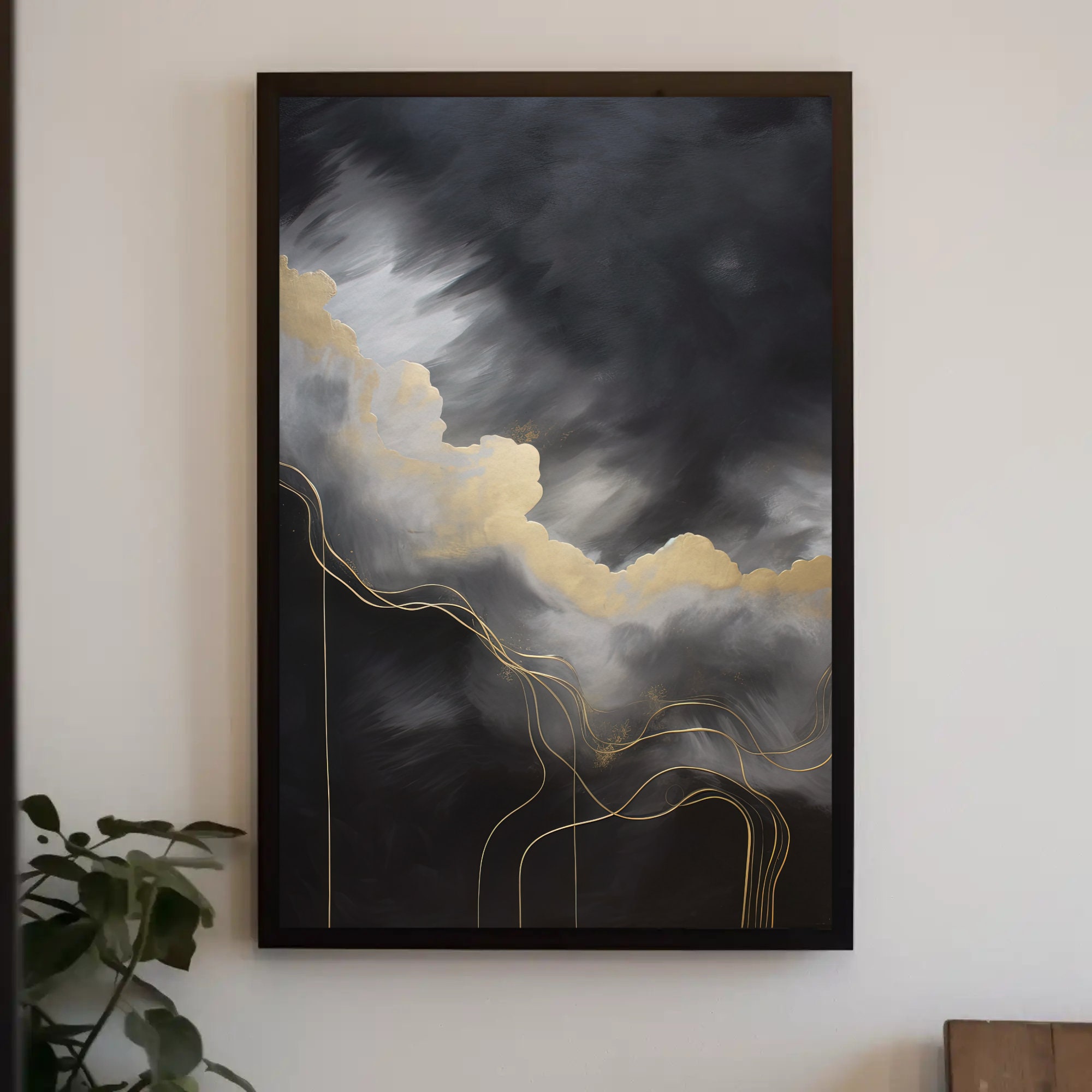 Golden Clouds Raining Gold Canvas Print - Abstract Wall Art for Living Room and Bedroom Decor - Large Golden Cloud Canvas Wall Art