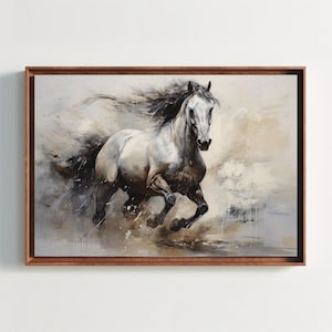 Horse Abstract Framed Art, Horse Art, Living Room Decor, Horse Large Canvas, Horses Oil Painting, Ready To Hang