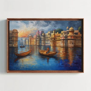 Water City Indian Art, Abstract Unique Painting, Indian Wall Art, India Canvas Print, Framed Poster, Gift For Indians, Ready To Hang