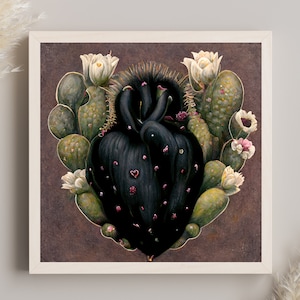 Mexican Cactus Heart Canvas, Mexican Folk Art Painting, Mexico Wall Art, Cactus Wall Art, Vintage Wall Art, Boho Wall Decor, Cactus Print